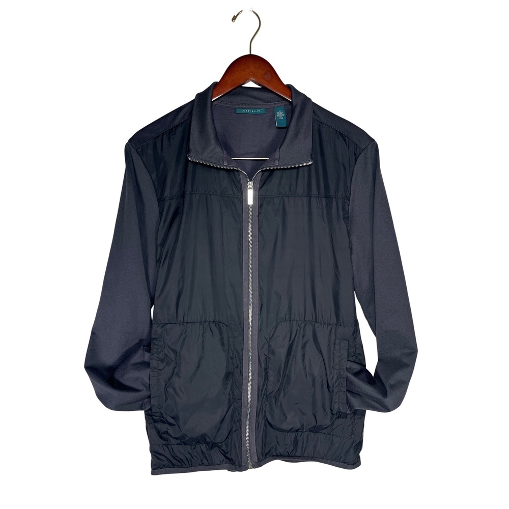 Perry Ellis Jacket Mens M Black Charcoal‎ Mixed Media Full Zip Windbreaker